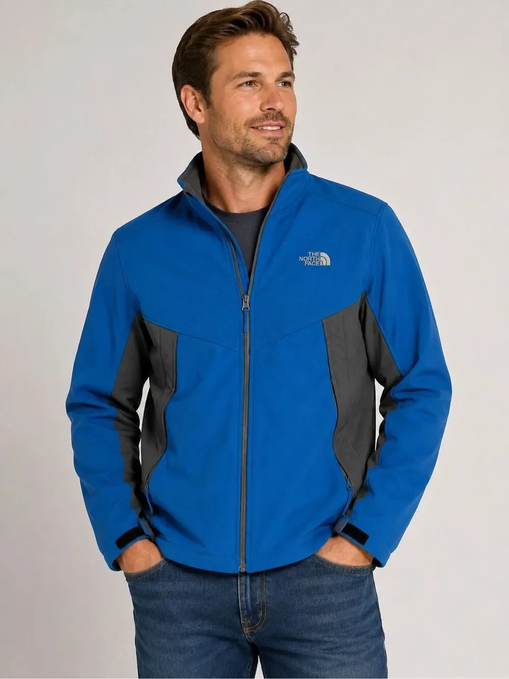 The North Face Blue Gray Soft Shell Full Zip Jacket Windbreaker Size XL